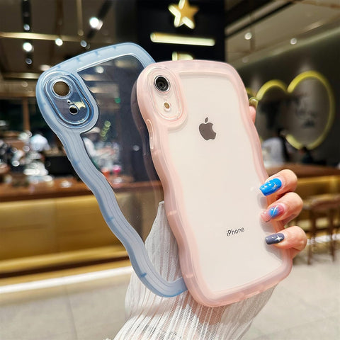 SKYLMW Compatible with iPhone XR Case Wavy Frame Cute,Clear/Pink