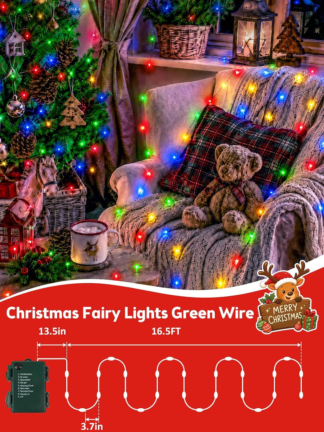 4 Pack 50 LED Battery Operated Fairy Christmas Lights, 16.4 FT Multicolor