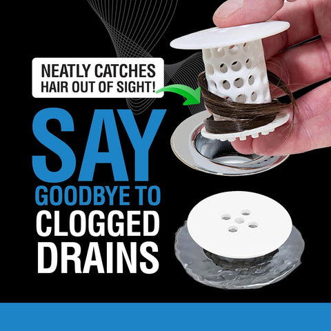 TubShroom Bathtub Drain Hair Catcher – In-Drain Tub Strainer & Clog Prevention Protector, Fits Standard 1.4”–1.75” Tub Drains, Easy Clean, Captures Human & Pet Hair out of Sight (White)