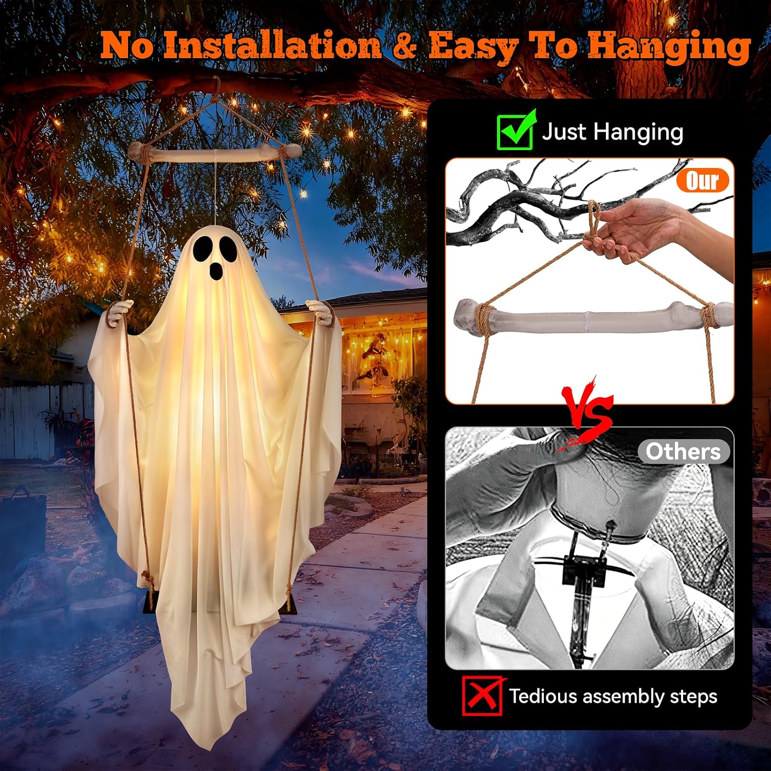 Halloween Decorations Outdoor - 5FT Hanging Swing Ghost with Remote Control