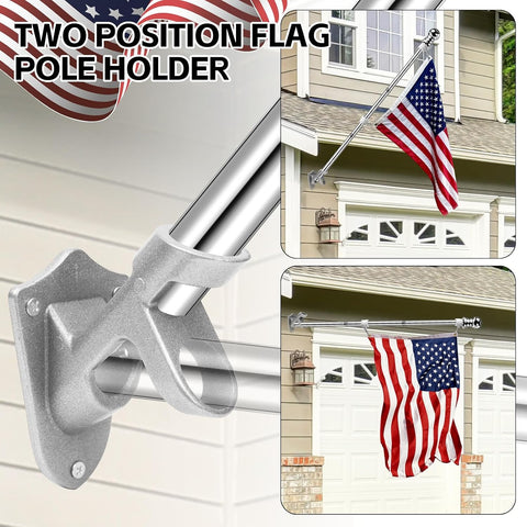 5 FT Flag Pole kit and American Flag 3x5ft with Pole Kit for Outside, Heavy Duty Flag Pole 5FT with 3x5ft American Flag, Stainless Steel Aluminum Multi-Position Flag Pole with Bracket Holder (silver)
