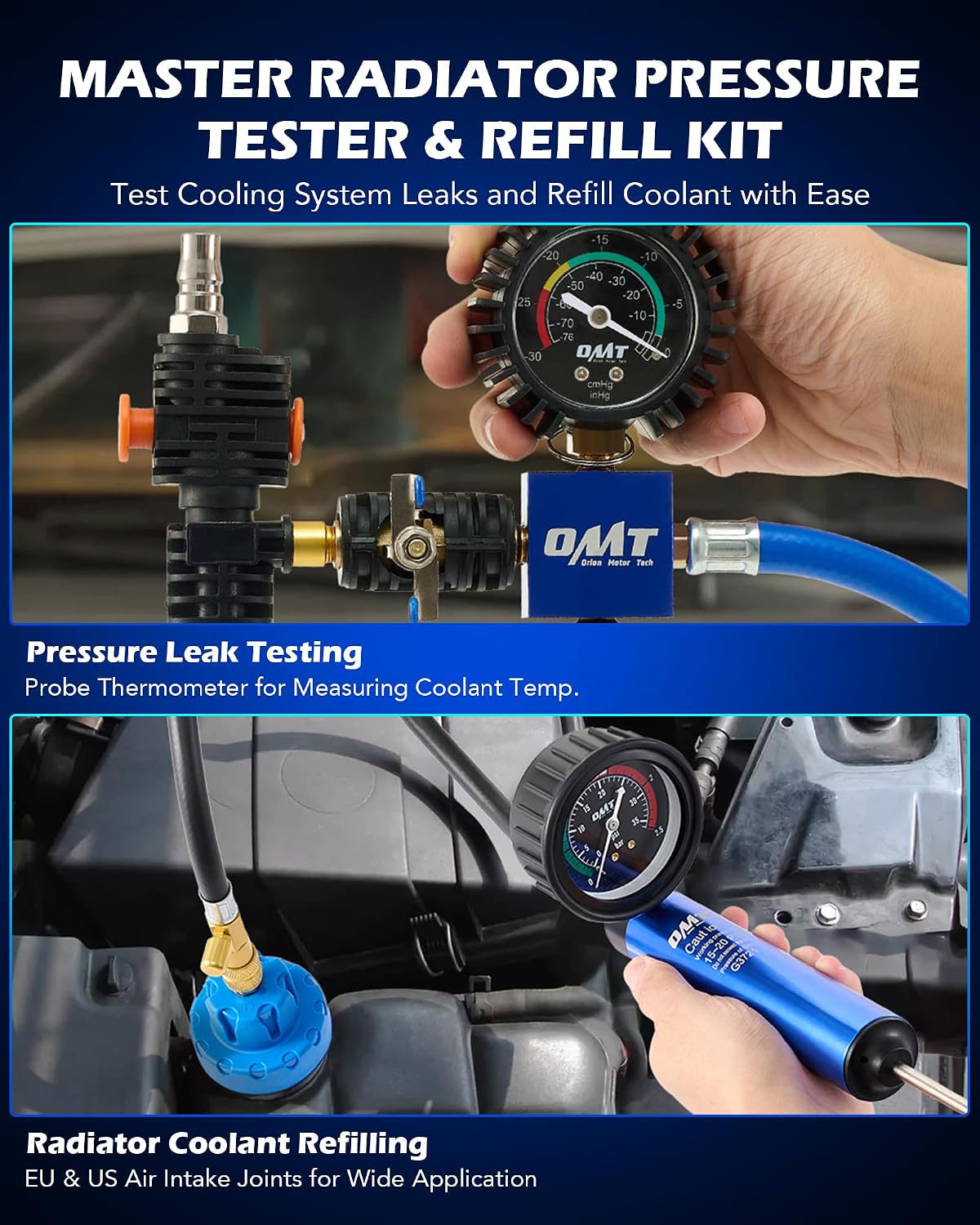 OMT Master Coolant Pressure Tester Kit, 33 Pcs Coolant Vacuum Refill Kit
