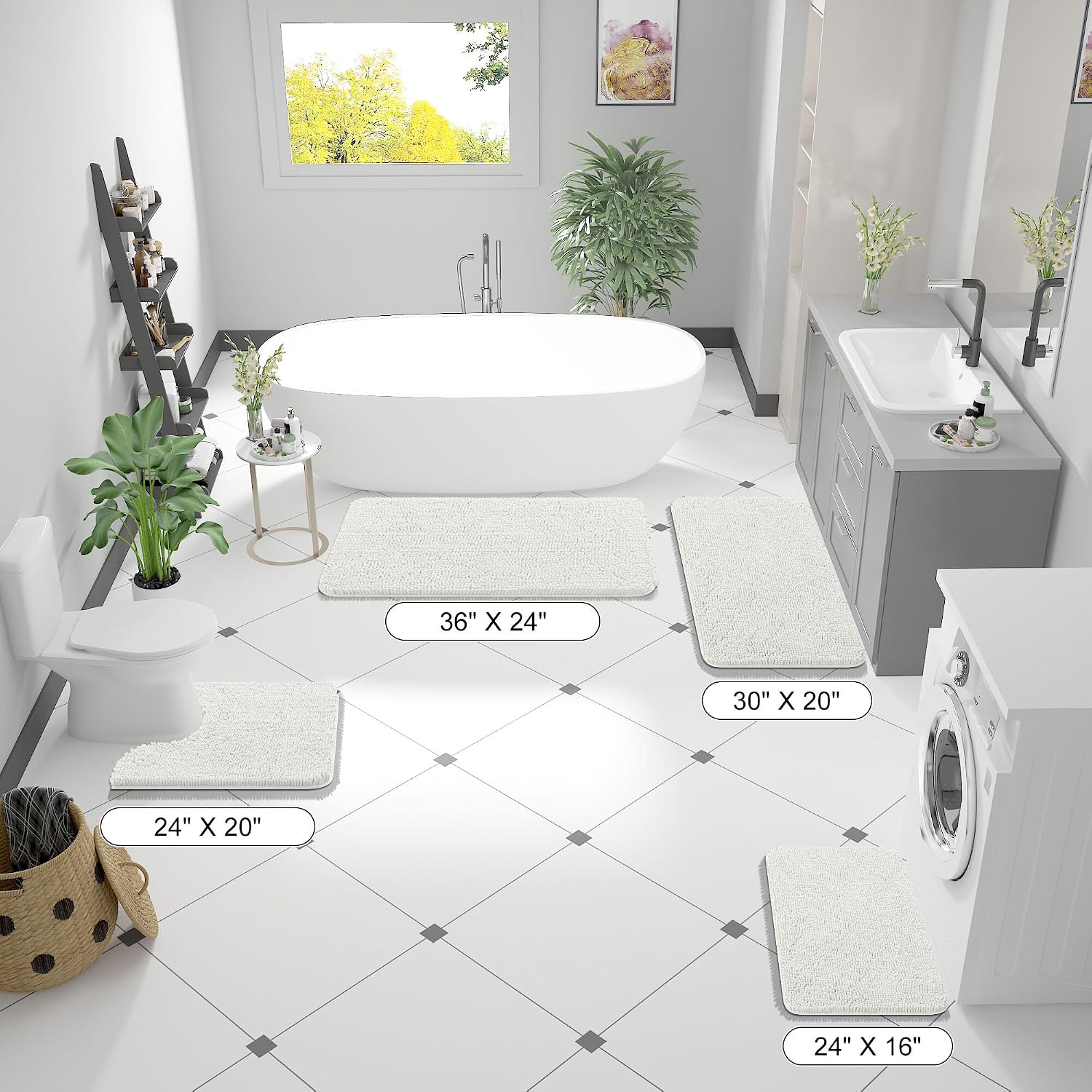 OLANLY Bathroom Runner Rugs 47x17, Extra Soft Absorbent Chenille Bath Rugs