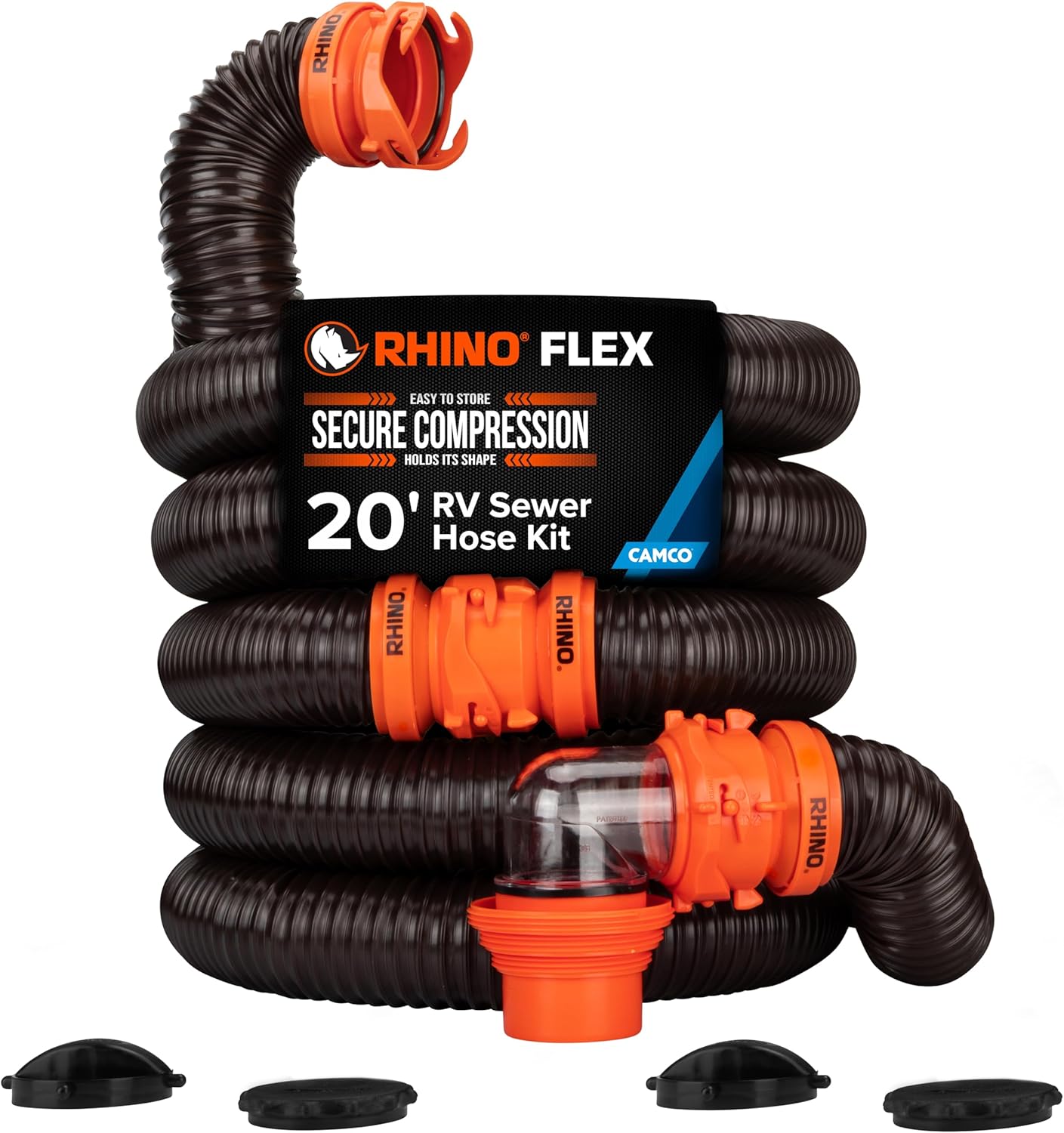 Camco RhinoFLEX 20-Ft Complete RV Sewer Hose Kit - Made in the USA