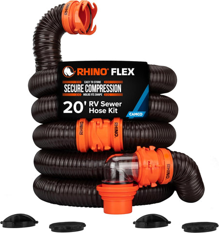 Camco RhinoFLEX 20-Ft Complete RV Sewer Hose Kit - Made in the USA