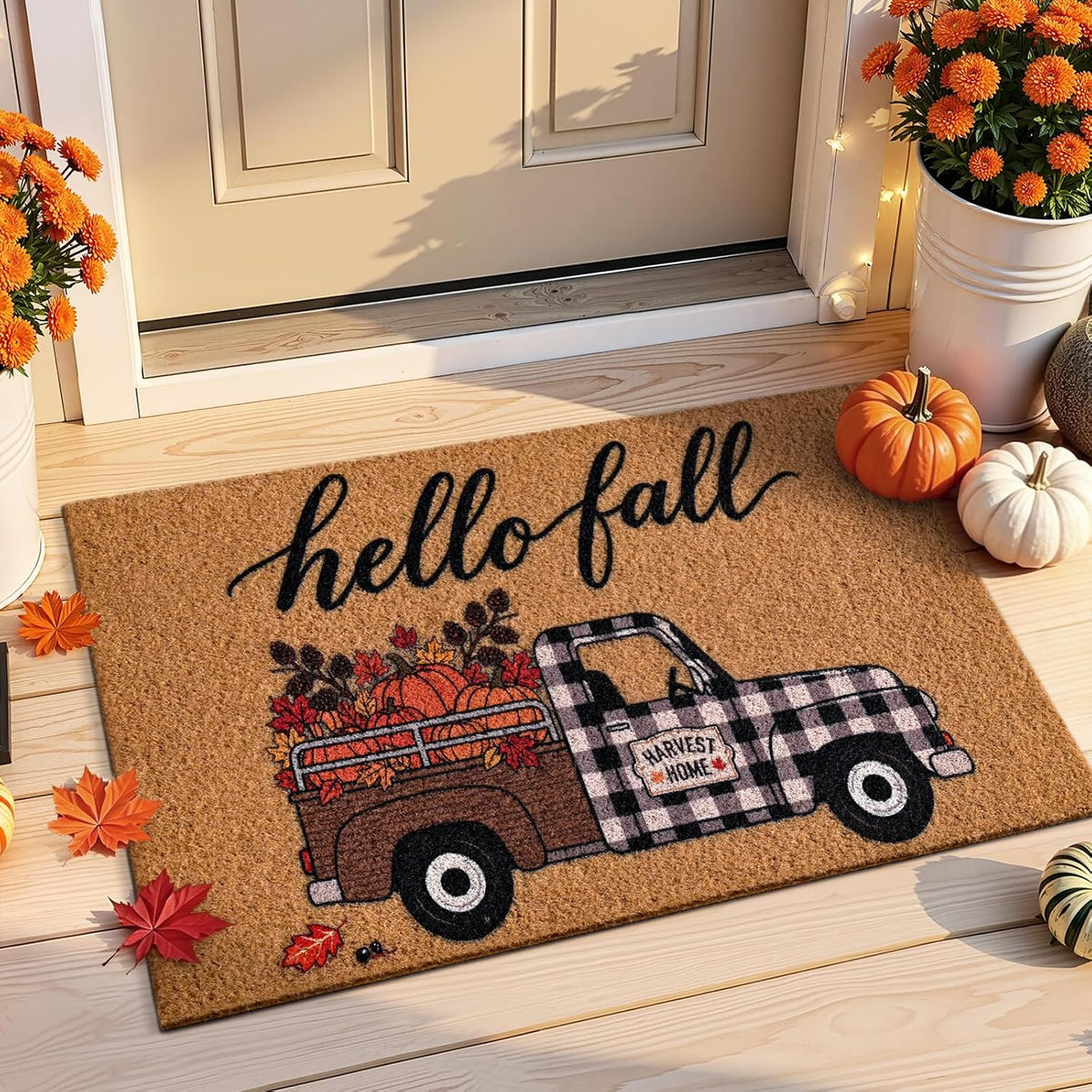 Kelarea Fall Door Mat Truck & Pumpkin, 17" x 29" Hello Fall for Holiday