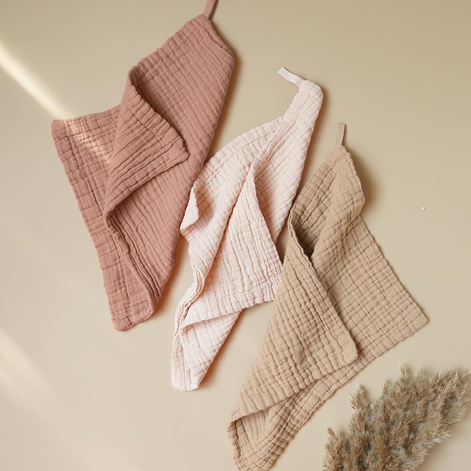 Konssy 7 Pack Muslin Baby Washcloths, Burp Cloths & Wash Cloths for Babies