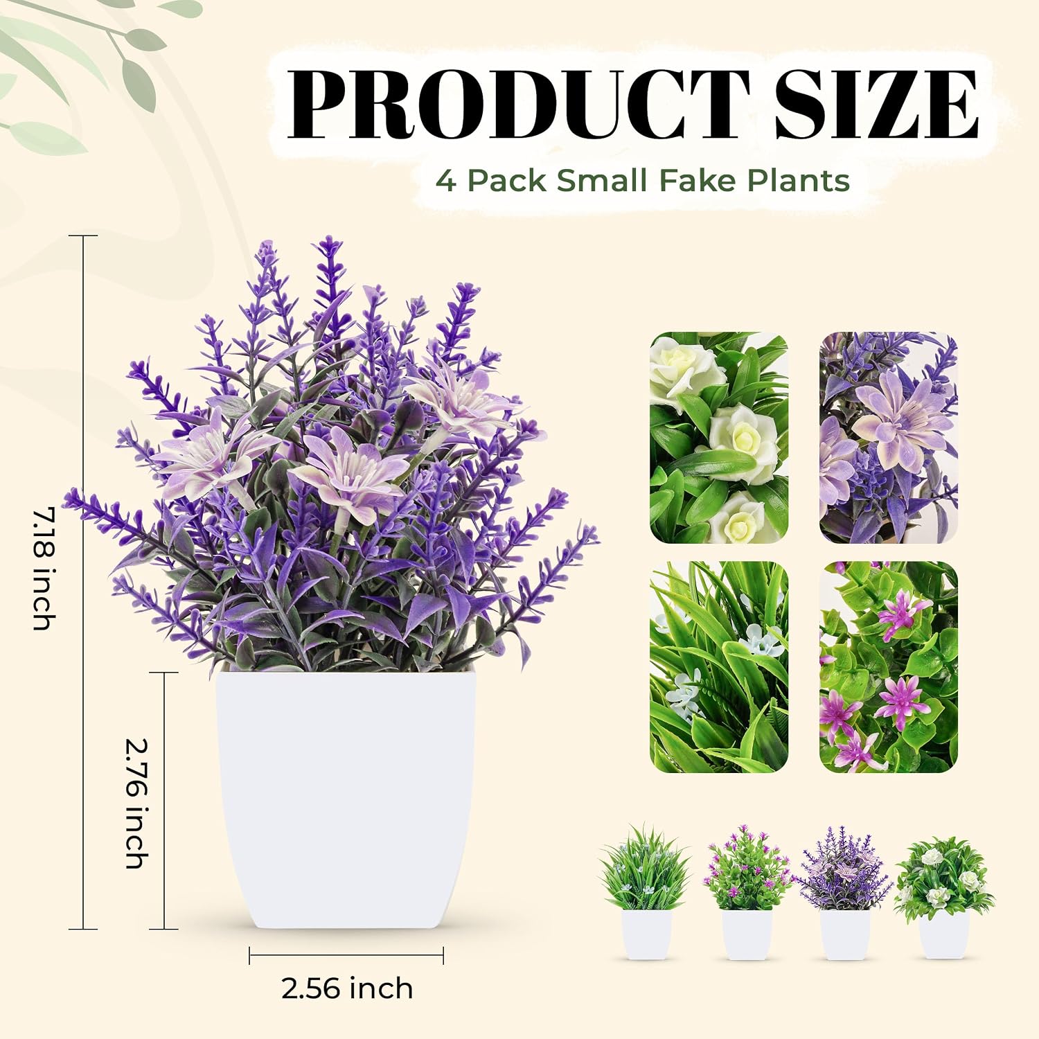 Der Rose 4 Pack Fake Flowers Fake Plants for Spring Office Desk Decor