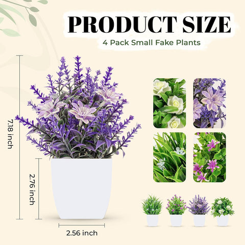 Der Rose 4 Pack Fake Flowers Fake Plants for Spring Office Desk Decor