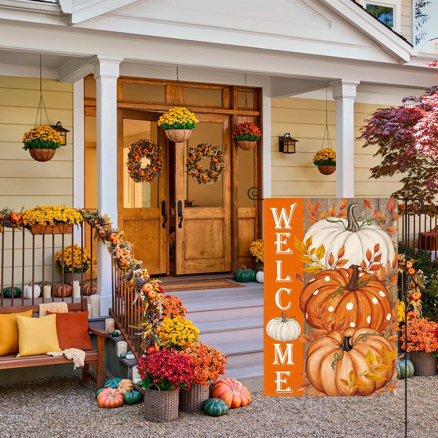 AVOIN colorlife Pumpkin Fall Garden Flag 12x18 Inch Double Sided Outside