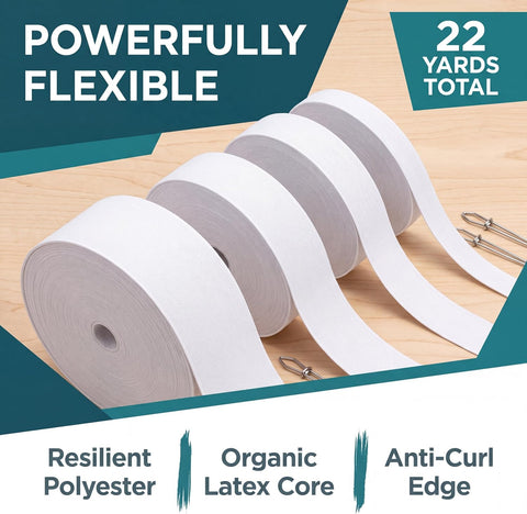 4 Rolls Elastic for Sewing, White Elastic Band 0.5/0.75/1/1.5 Inch Width