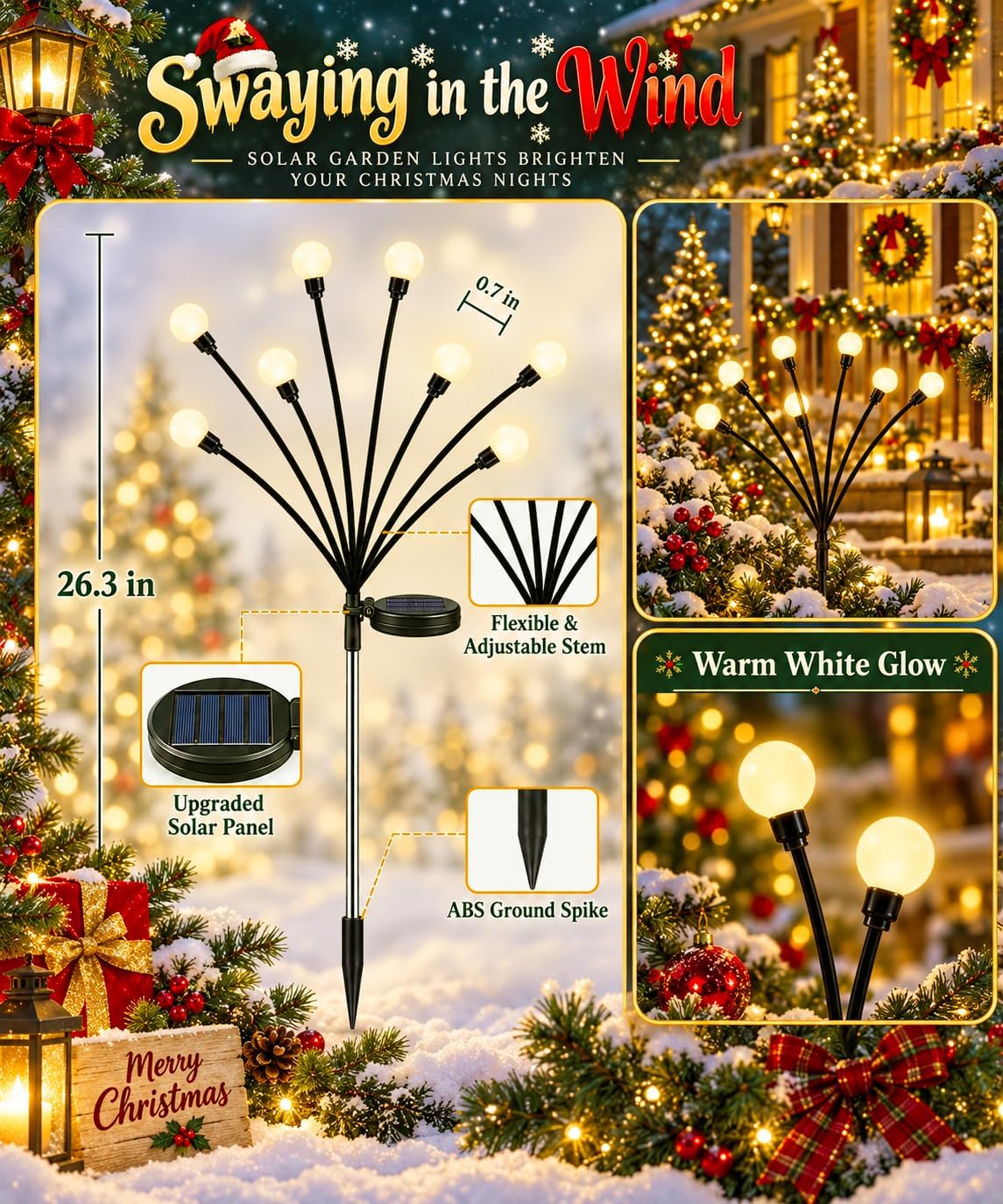 OZS 4 Pack 32 LED Solar Garden Lights, Solar Firefly Lights Outdoor