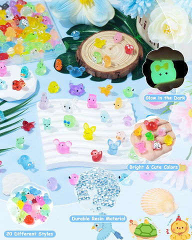 FIVEIZERO 100PCS Luminous Mini Resin Animals, 20 Styles Mini Resin Figures