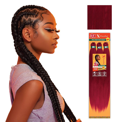 Sensationnel X-Pression Prestretched Braids-3X 58in,4pk BG BURGANDY