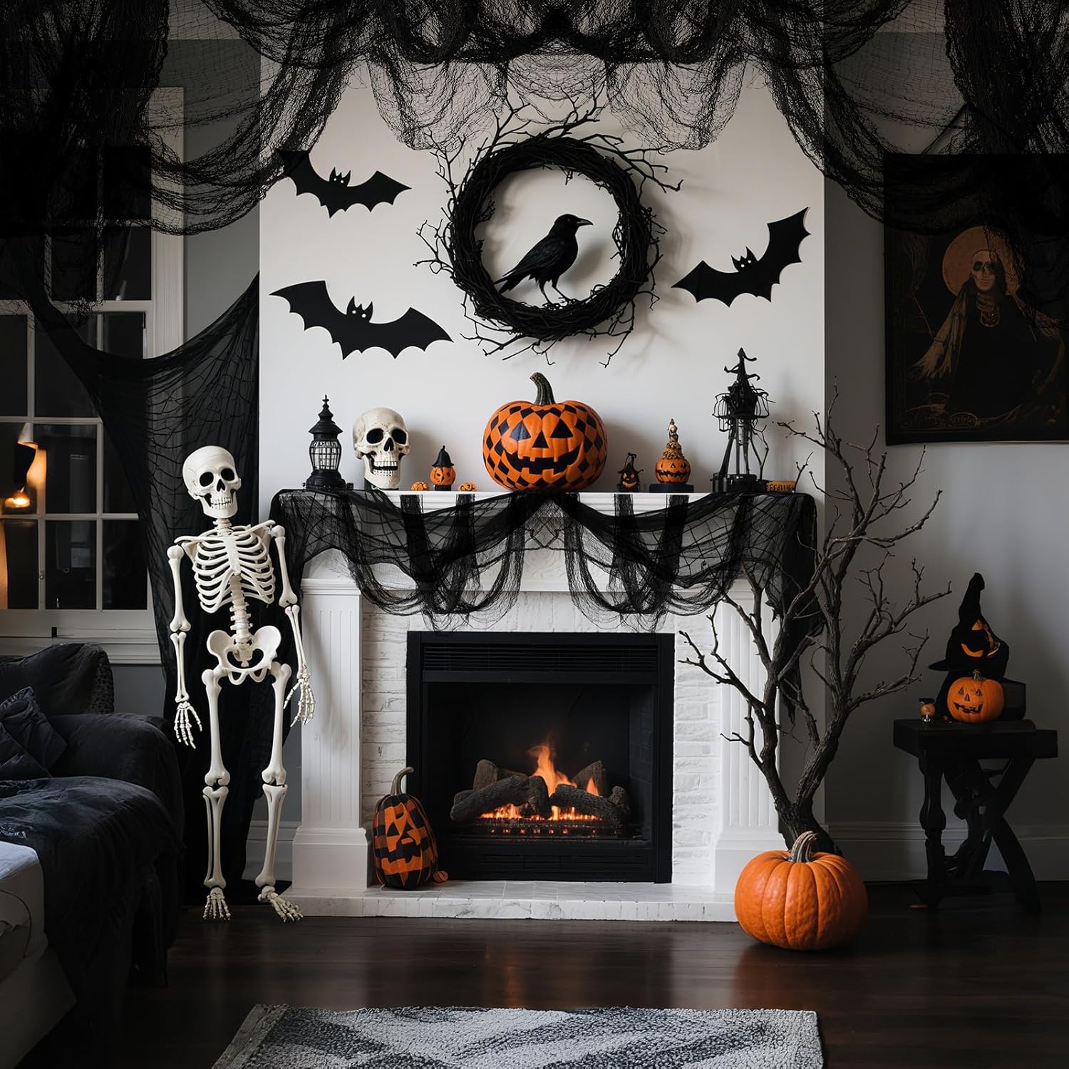 6 Pack Halloween Black Gauze Wall Decor,Outdoor Halloween Fake Spider Web Decorations Webbing,Cobwebs Mesh Spooky Fabric,30X72 in Black Cheesecloth for Haunted House Indoor Creepy Cloth Backdrop (6)