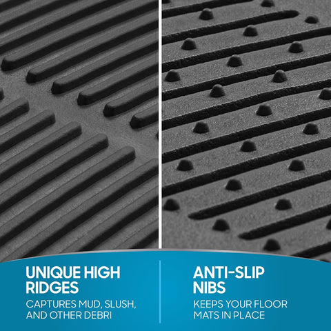 BDK ProLiner Floor Mats for Cars Trucks SUV, 2-Piece All-Weather Car Mats with Universal Fit Design, Durable Car Floor Mats with Capture Ridges, Waterproof Rubber Floor Mats for Cars (Black)