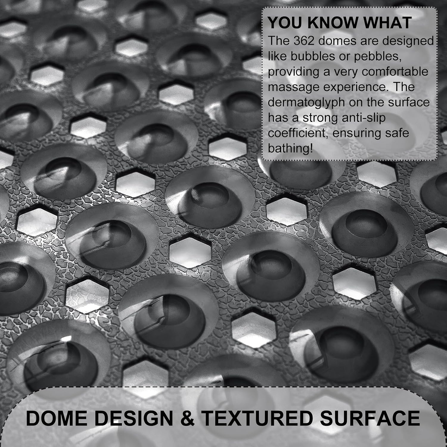 TEESHLY Bath Tub and Shower Mats, Non Slip 40 x 16 Inch Extra Large Bathtub Mat, Machine Washable Bathmat with Drain Holes, Suction Cups for Bathroom Floor, Clear Black
