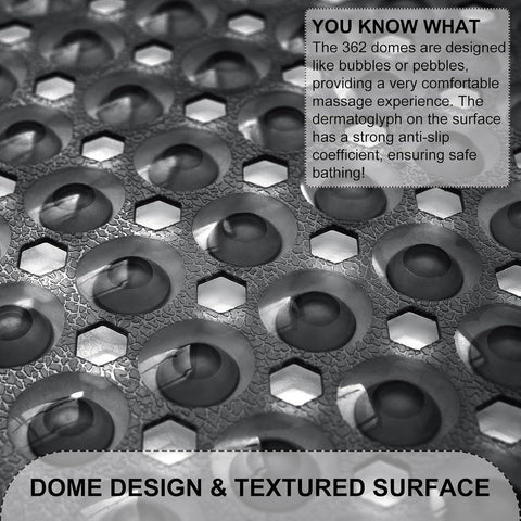 TEESHLY Bath Tub and Shower Mats, Non Slip 40 x 16 Inch Extra Large Bathtub Mat, Machine Washable Bathmat with Drain Holes, Suction Cups for Bathroom Floor, Clear Black