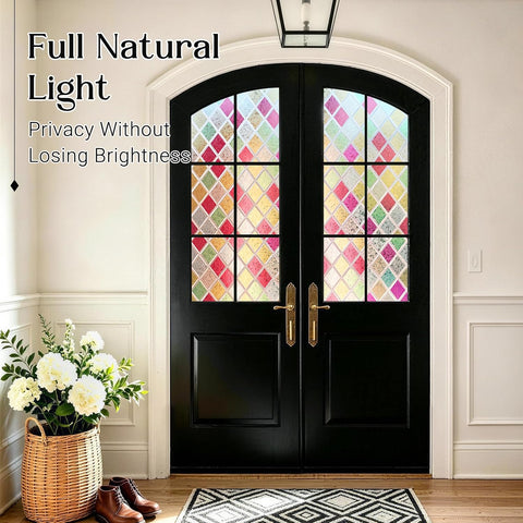 Haton Stained Glass Window Privacy Film, Colorful Diamond Lattice