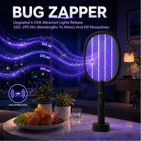 2 Pack Electric Fly Swatter Rechargeable Bug Zapper Racket, Max 4500V-Black