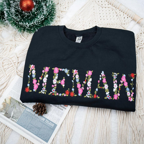 Embroidery Floral Memaw Sweatshirts For Grandma Gift Sweatshirt From Grandkids Flower Gift Mothers Day Christmas