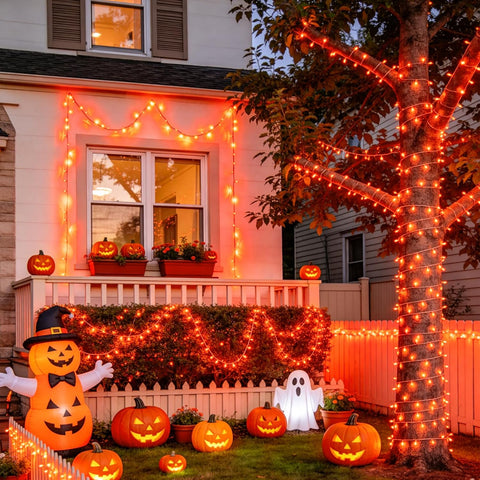 JMEXSUSS 33FT 100 LED Orange Lights for Halloween, Battery Operated