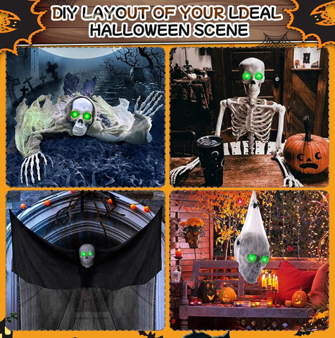 4 Pack Halloween Decoration LED Glowing Light Up Skulls Eyes, Horror DIY Glowing Eyes Lights Battery Operated for Halloween Decoration Masks, Skulls, Pumpkin, Spider, Tombstone Props (Green)