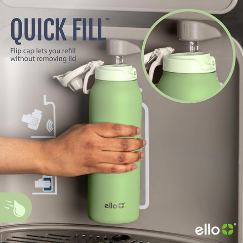 Ello Pop & Fill Insulated Stainless Steel Water Bottle with Quick Fill Lid, Leakproof Locking, Sip or Chug Spout, BPA-Free, Double Wall Vacuum Insulated for Sports, Travel & School- 22oz / 32oz / 40oz