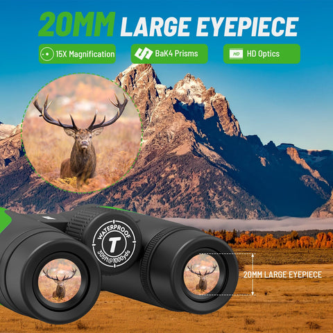 15x55 HD Binoculars for Adults High Powered,8° Wide Angle Binoculars,367/1000yds,BAK4 Prism FMC Lens,IPX7 Waterproof Binoculars for Bird Watching Hiking Travel Sports with Phone Adapter(Green)