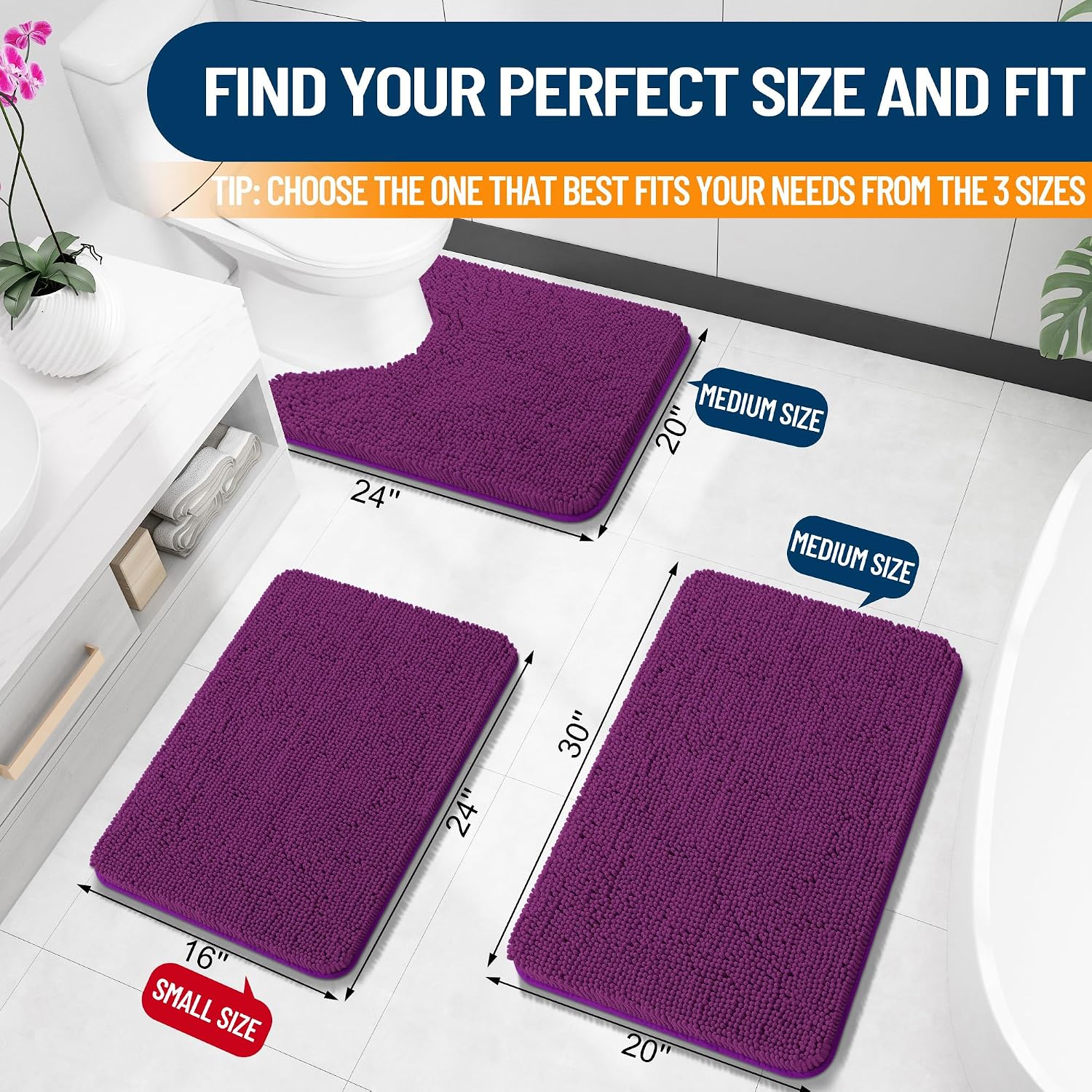 OLANLY Toilet Rugs U-Shaped 24x20, Soft Absorbent Chenille Contour Rugs