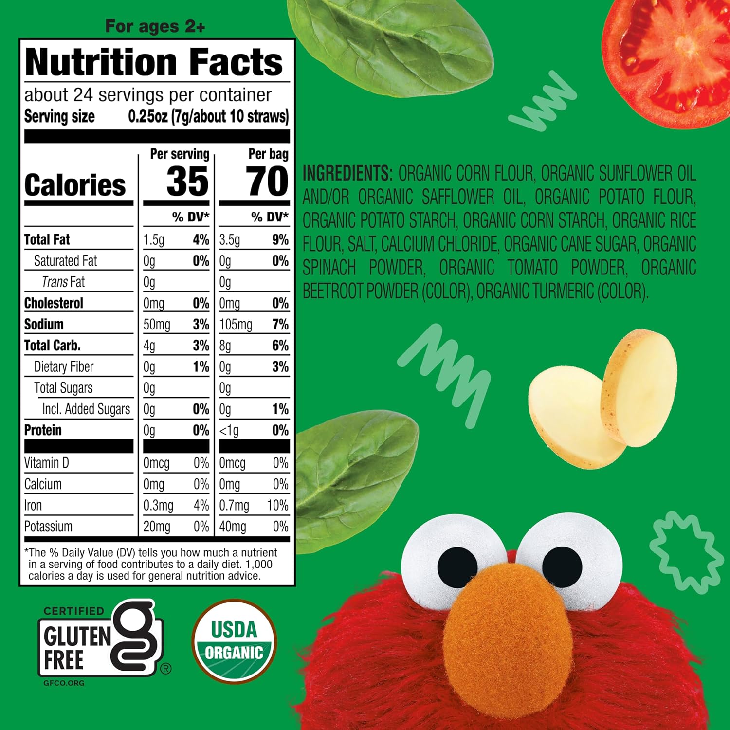 Earth's Best Organic Kids Snacks, Sesame Street Toddler Snacks, Organic Garden Veggie Straws for Toddlers 2 Years and Older, Original, Multipack, .5 oz Bags, 12 Count (Pack of 3)