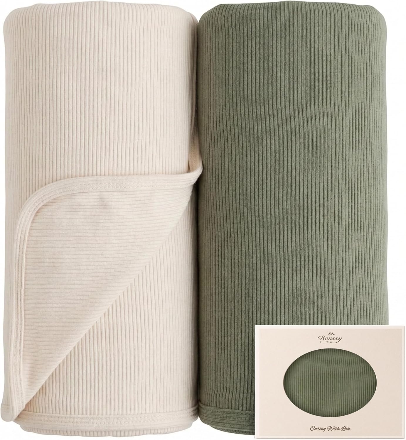 Konssy 2 Pack Ribbed Knit Swaddle Blankets for Baby Boys & Girls, 33"x42"