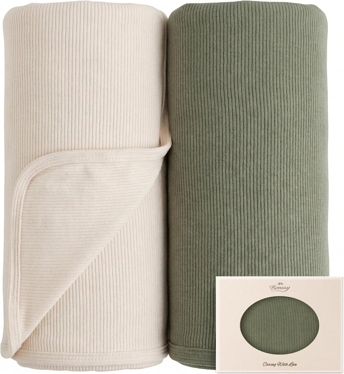 Konssy 2 Pack Ribbed Knit Swaddle Blankets for Baby Boys & Girls, 33"x42"