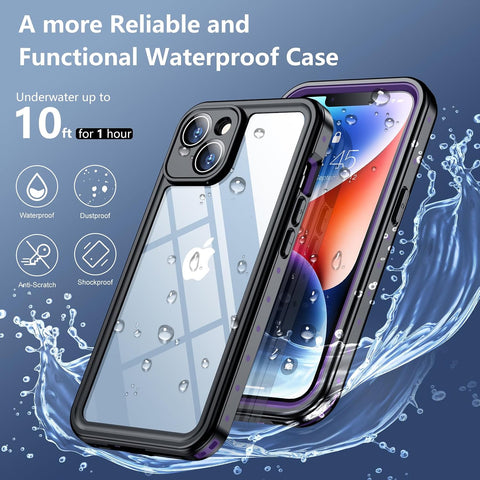 SPIDERCASE for iPhone 14 Case Waterproof,Purple/Clear