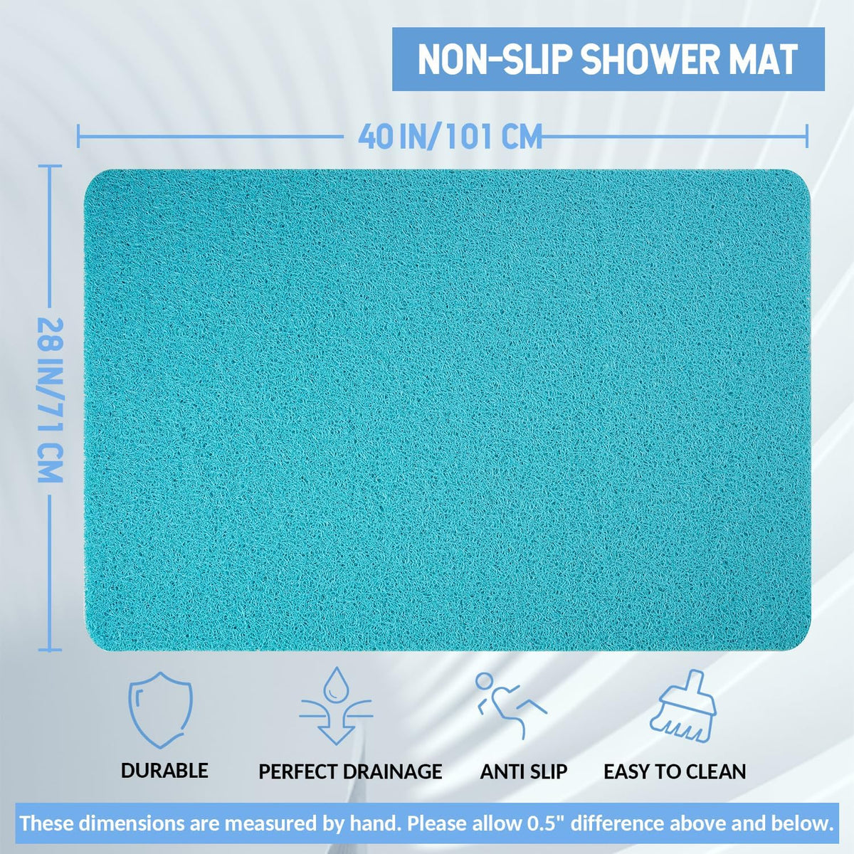 Hargiis Non-Slip Bathtub Mat, Anti Slip Shower Mat, Fast Drying Bathtub Mats, Foot Scrubber Mat, Anti Slip Mat for Tub, Floor, Bathroom, Kitchen, Home, Hotel (Turquoise Blue 40"×28")