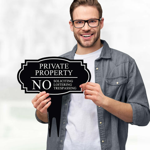 Private Property No Soliciting Liotering Trespassing Sign, Inground 11x11 Inches, Rust Free ACM, Fade Resistant, Made in USA by My Sign Center