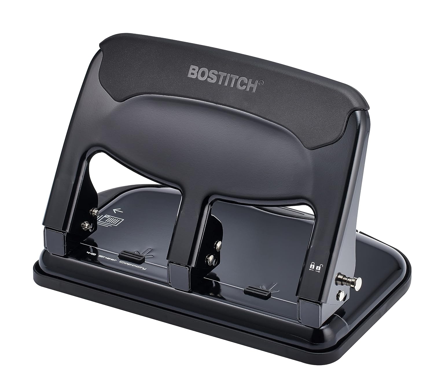 Bostitch Office EZ Squeeze Heavy Duty 3-Hole Punch for Home Office & School, 40-Sheet Capacity, One-Touch Reduced Force, Sleek Black Design