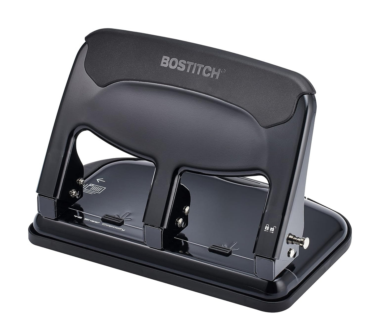 Bostitch Office EZ Squeeze Heavy Duty 3-Hole Punch for Home Office & School, 40-Sheet Capacity, One-Touch Reduced Force, Sleek Black Design