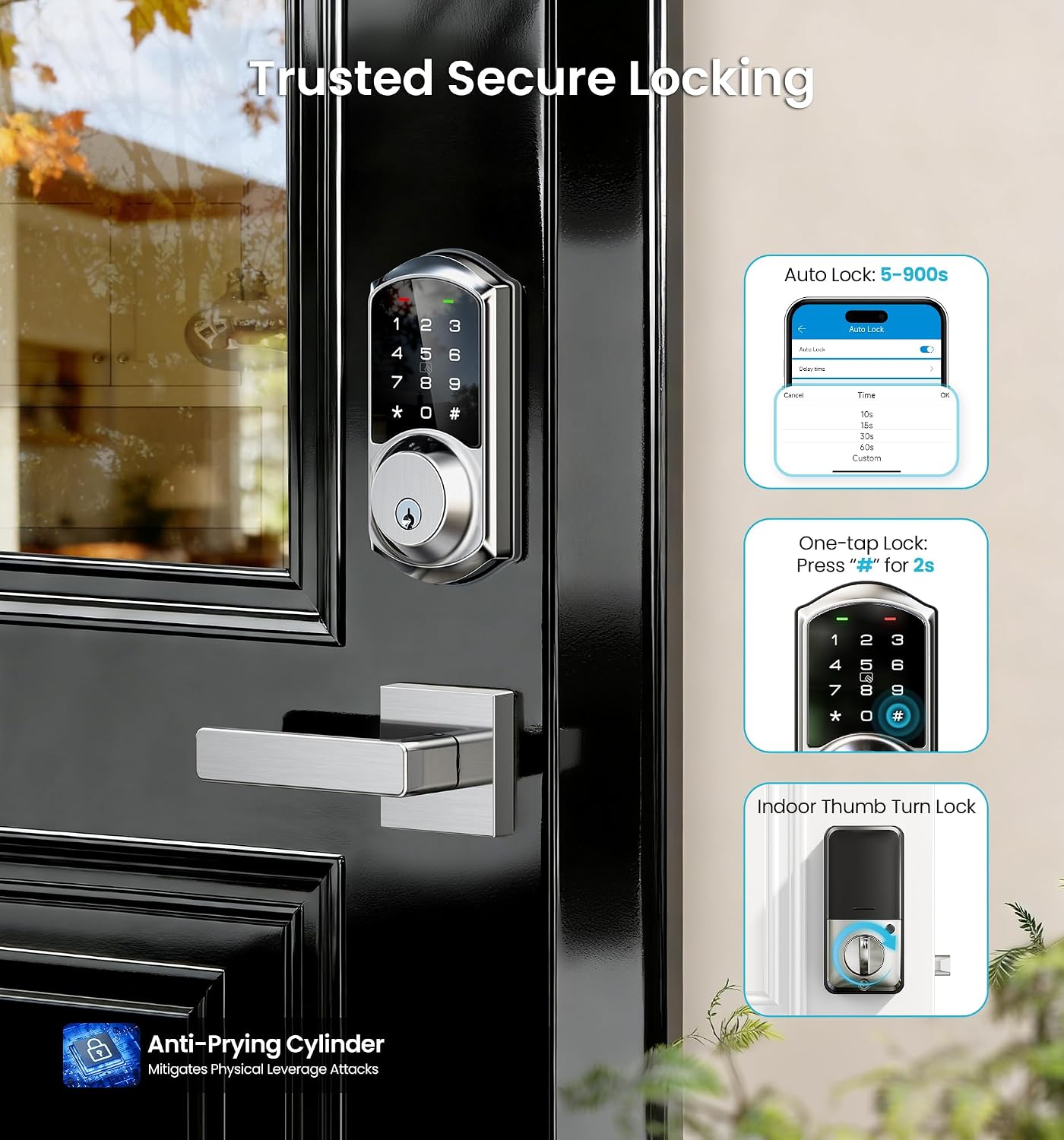 Veise VE06-L Smart Deadbolt Lock with 2 Lever Handle Set, Satin Nickel