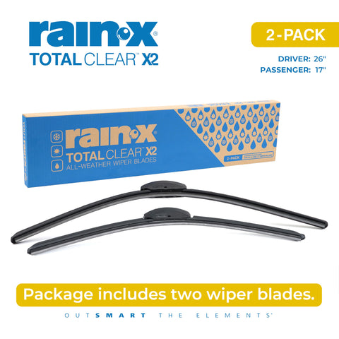 Rain-X 810336 Total Clear Beam Wiper Blades 26" & 17" Windshield Wipers for All-Weather Performance, Rubber Squeegee for Smooth Clean Wipe & Quiet Operation - 2 Pack Value