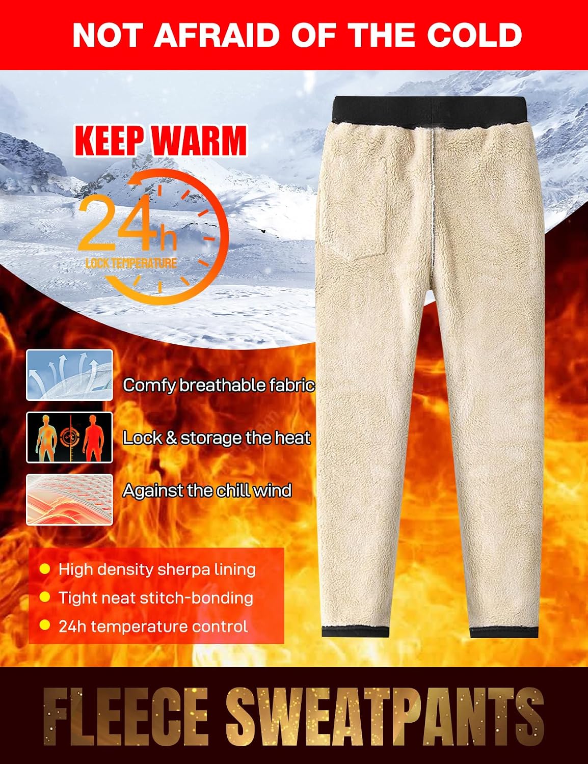 Flygo Men's Fleece Pants Winter Warm Joggers Pants Active Sherpa Lined Sweatpants