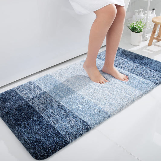 OLANLY Bathroom Rug Mat 44x24, Extra Soft and Absorbent Microfiber Bath Rug, Non-Slip Plush Shaggy Bath Carpet Runner, Machine Wash Dry, Bath Mats for Bathroom Floor, Tub and Shower, Navy Blue