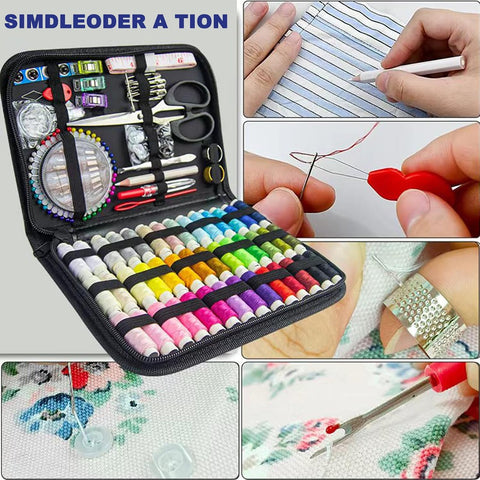 JUNING Sewing Kit with Black Case Portable Sewing Supplies for for Mom Grandma Women Men Teen Girls Boys Adults Beginner, Home Travel, Emergency, 42 Threads, Scissors, Needles, Measuring Tape and More