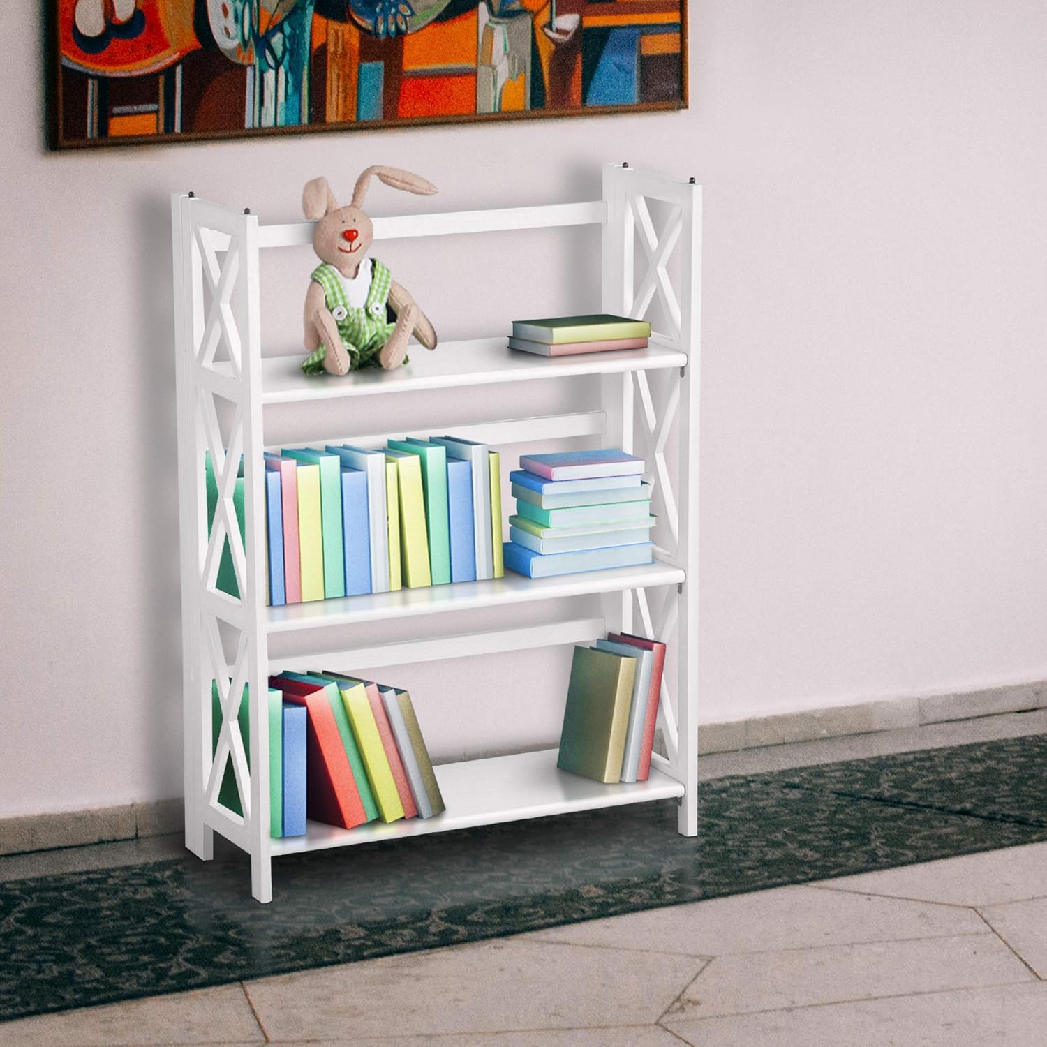 Casual Home Montego 3-Shelf White fold bookcase, 27.5" Wide