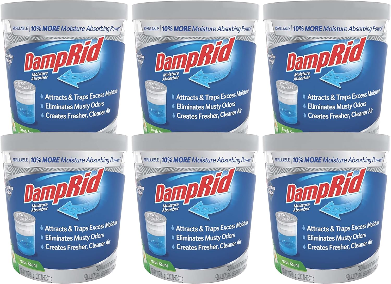 DampRid Refillable Moisture Absorber, 11 oz., 6-Pack - Fresh Scent Moisture Absorbers, 10% More Absorbing Power*, Eliminates Musty Odors for Fresher, Cleaner Air
