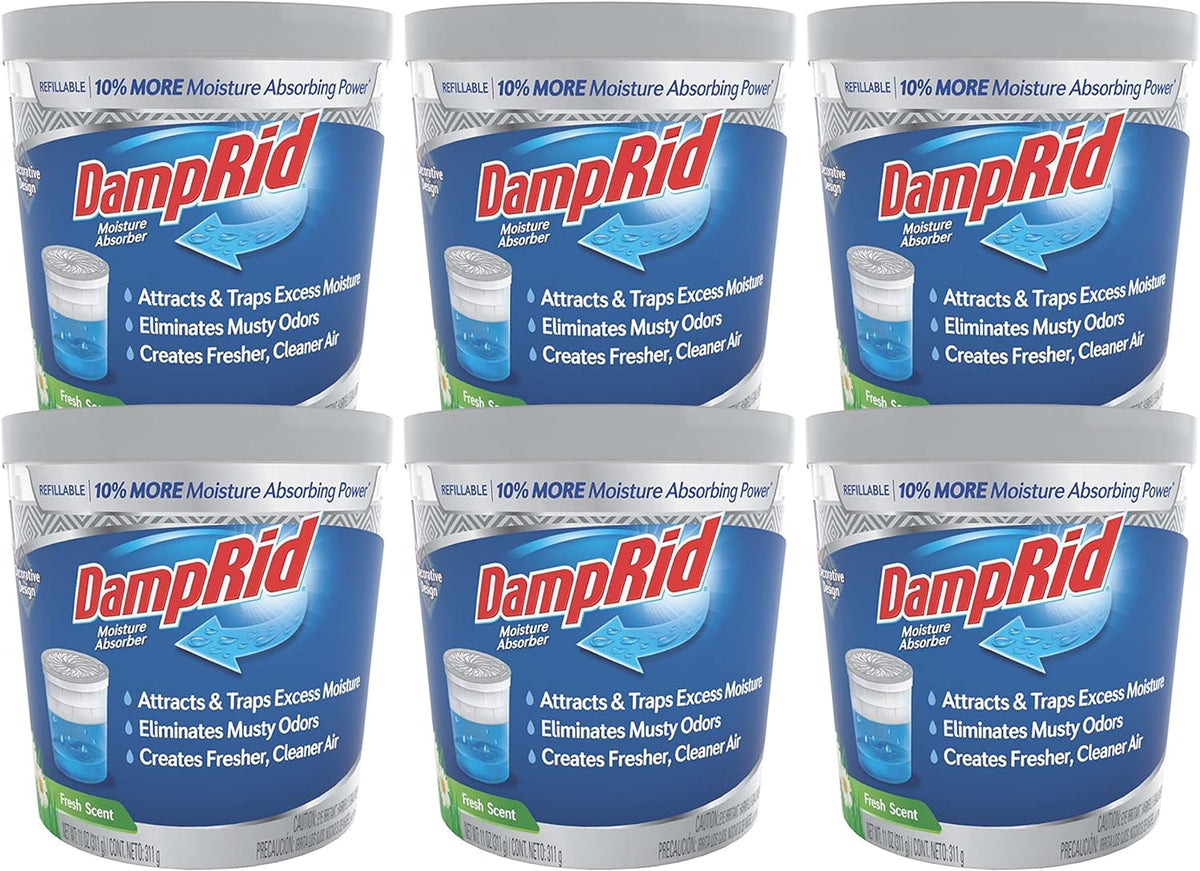 DampRid Refillable Moisture Absorber, 11 oz., 6-Pack - Fresh Scent Moisture Absorbers, 10% More Absorbing Power*, Eliminates Musty Odors for Fresher, Cleaner Air