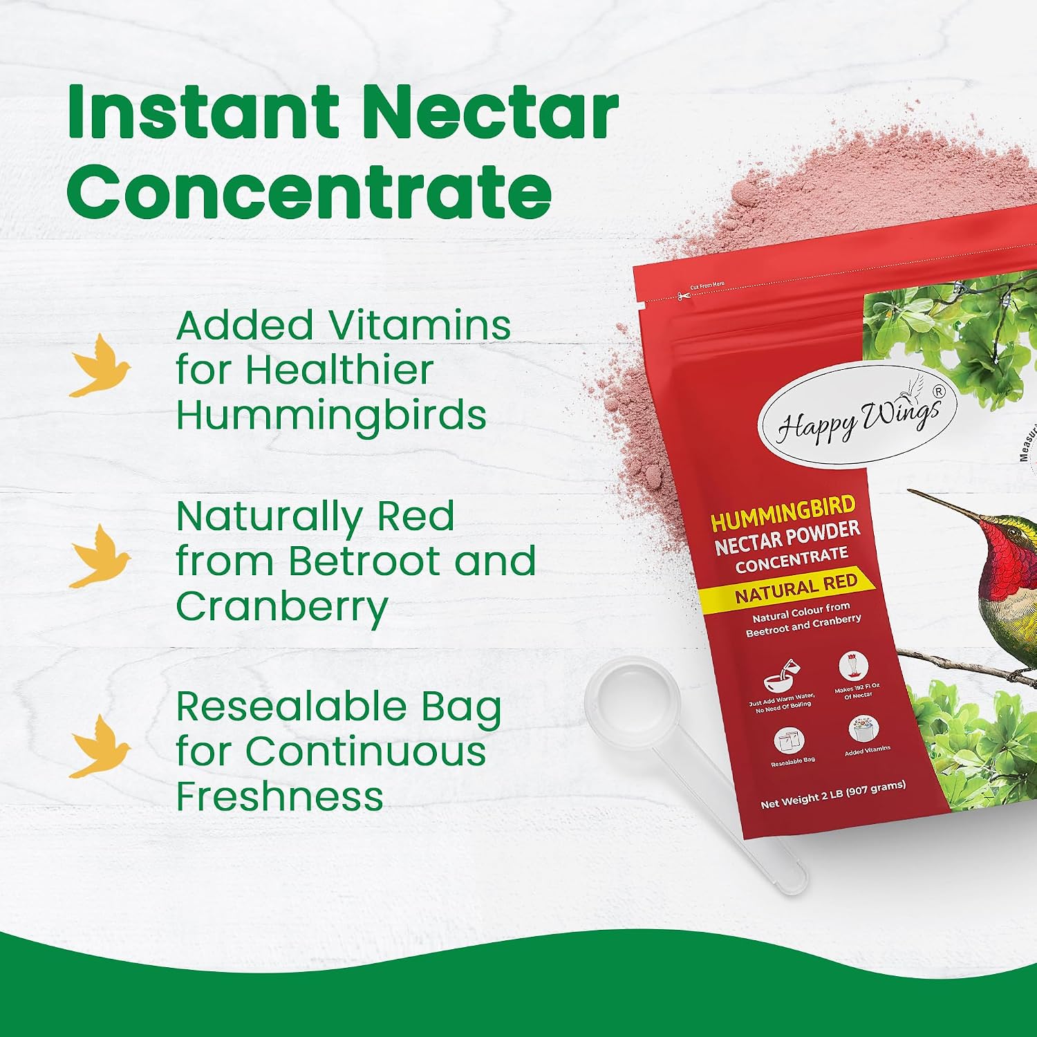 Happy Wings 2 LB Natural Unflavored Hummingbird Nectar Powder Concentrate.