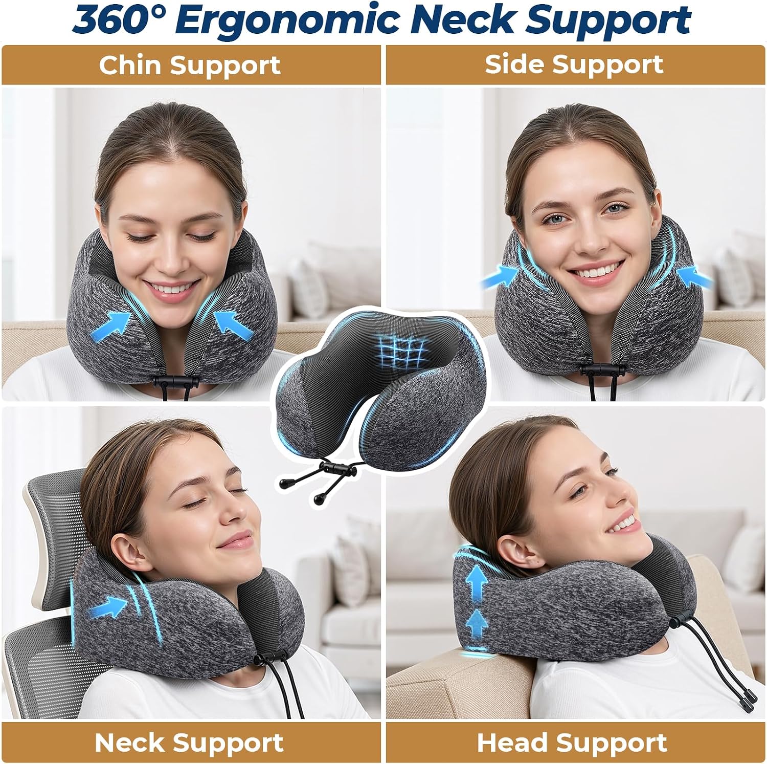 ExploreBliss Travel Pillow, Memory Foam Neck Pillow Airplane, Grey