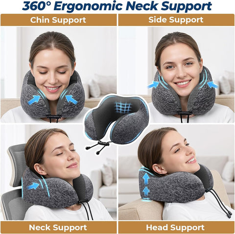 ExploreBliss Travel Pillow, Memory Foam Neck Pillow Airplane, Grey