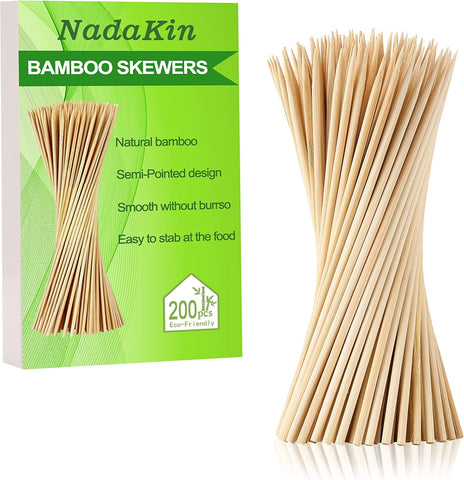 200 PCS Bamboo Skewers, 10 Inch Wooden Skewers for Appetizers Fruit Kebabs